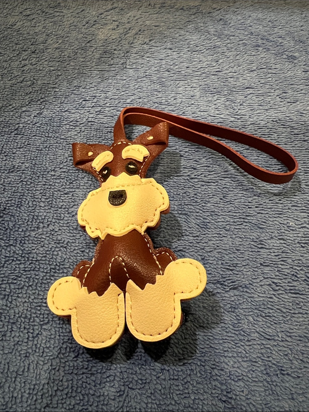Brown and Cream Leather Schnauzer Dog Wristlet Charm